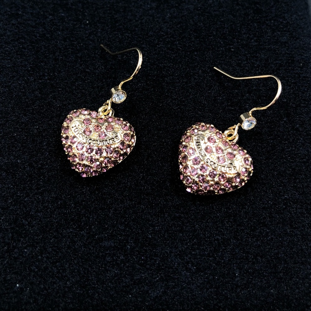 Juicy Couture Gold Tone Pink Crystal Heart Earrings - Picture 6 of 13